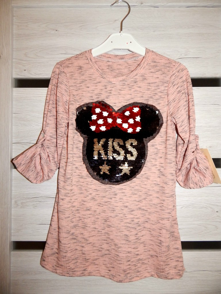 Sukienka/tunika z Magiczną Aplikacją 3D MINNIE KISS i roll-up'em na rękawach Sukienka/tunika z Magiczną Aplikacją 3D MINNIE KISS i roll-up'em na rękawach