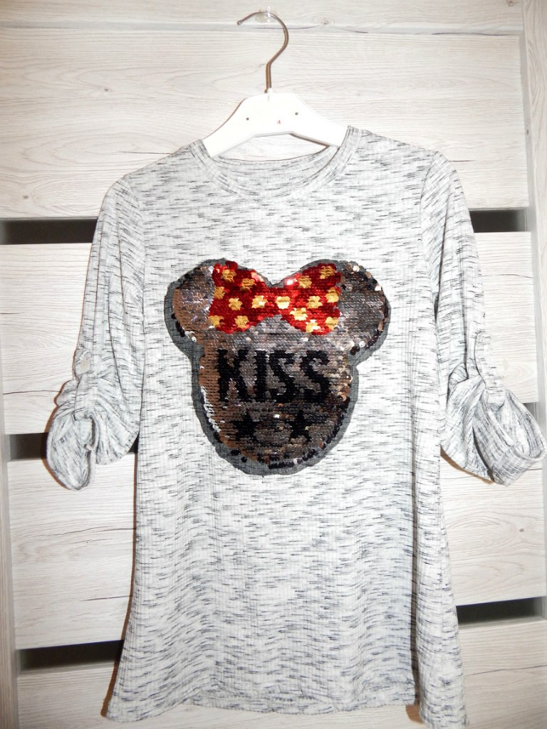 Sukienka/tunika z Magiczną Aplikacją 3D MINNIE KISS i roll-up'em na rękawach Sukienka/tunika z Magiczną Aplikacją 3D MINNIE KISS i roll-up'em na rękawach
