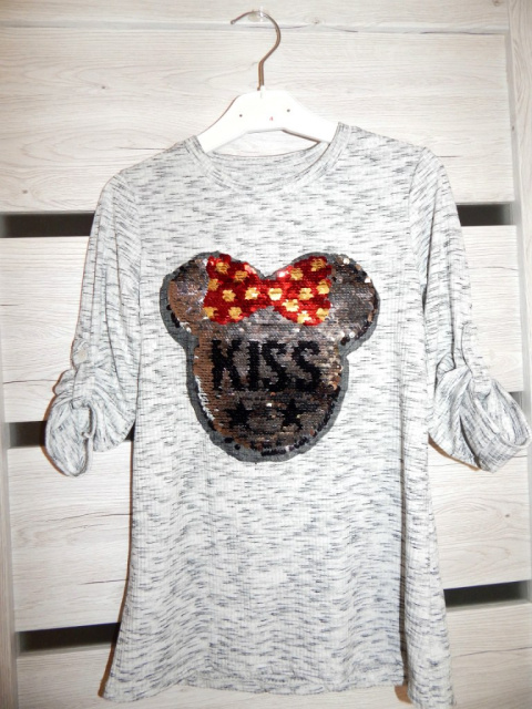 Sukienka/tunika z Magiczną Aplikacją 3D MINNIE KISS i roll-up'em na rękawach Sukienka/tunika z Magiczną Aplikacją 3D MINNIE KISS i roll-up'em na rękawach