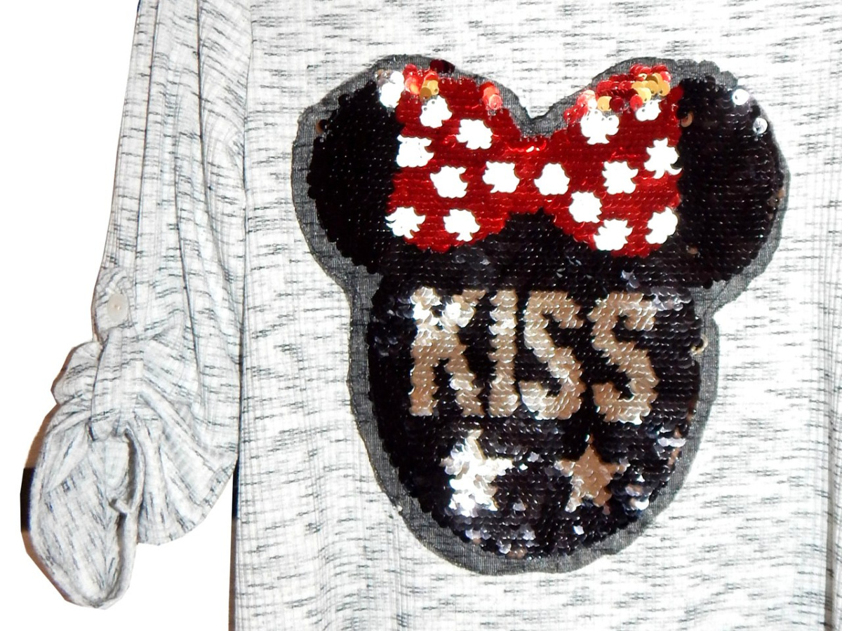 Sukienka/tunika z Magiczną Aplikacją 3D MINNIE KISS i roll-up'em na rękawach Sukienka/tunika z Magiczną Aplikacją 3D MINNIE KISS i roll-up'em na rękawach