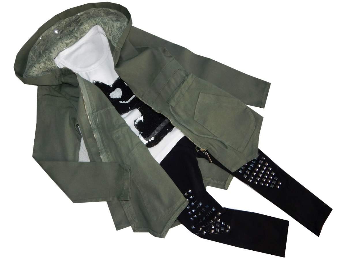 Kurtka Parka khaki z koronką wiosna/jesień Kurtka Parka khaki z koronką wiosna/jesień