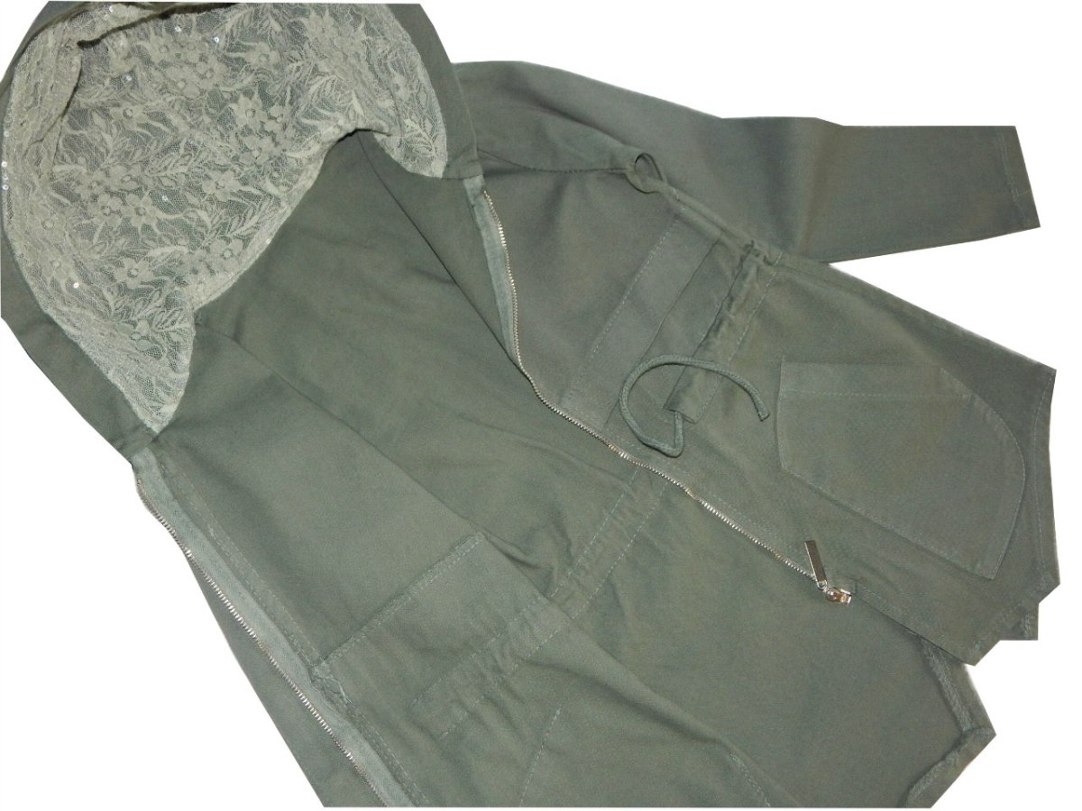 Kurtka Parka khaki z koronką wiosna/jesień Kurtka Parka khaki z koronką wiosna/jesień