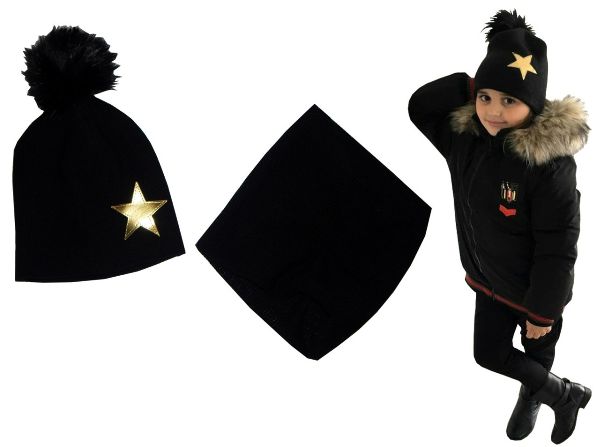 GOLD STAR - Zestaw CZAPKA I KOMIN z gwiazdą i pomponem GOLD STAR - Zestaw CZAPKA I KOMIN z gwiazdą i pomponem