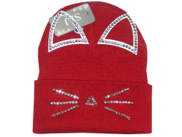 KOT - jesienno zimowa czapka z uszkami (czerwony)