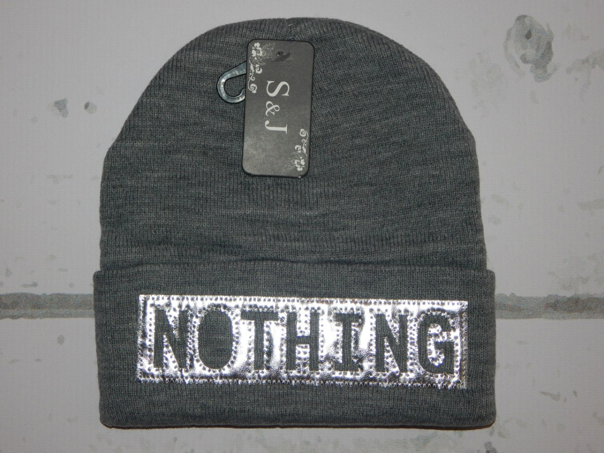 NOTHING - jesienno zimowa czapka z naszywką (szary) NOTHING - jesienno zimowa czapka z naszywką (szary)
