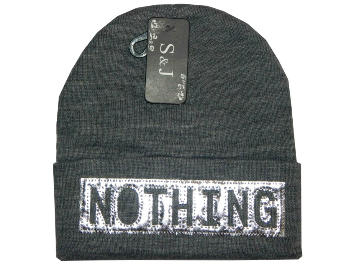 NOTHING - jesienno zimowa czapka z naszywką (szary) NOTHING - jesienno zimowa czapka z naszywką (szary)