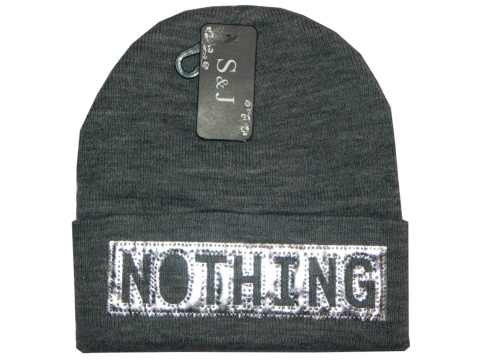 NOTHING - jesienno zimowa czapka z naszywką (szary) NOTHING - jesienno zimowa czapka z naszywką (szary)