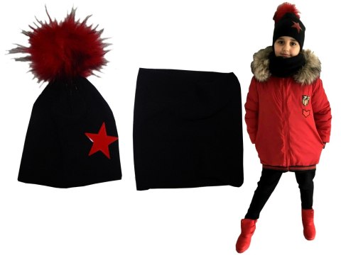 RED STAR - Zestaw CZAPKA I KOMIN z gwiazdą i pomponem RED STAR - Zestaw CZAPKA I KOMIN z gwiazdą i pomponem